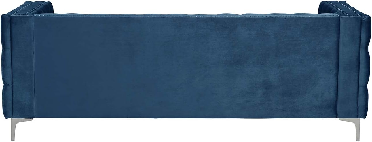 Morden Fort Sofas for Living Room, 85" Blue Chesterfield Sofa with Button Tufted & Nailhead Trim, Classic Velvet Upholstered Sofa for Office, Apartment, Home