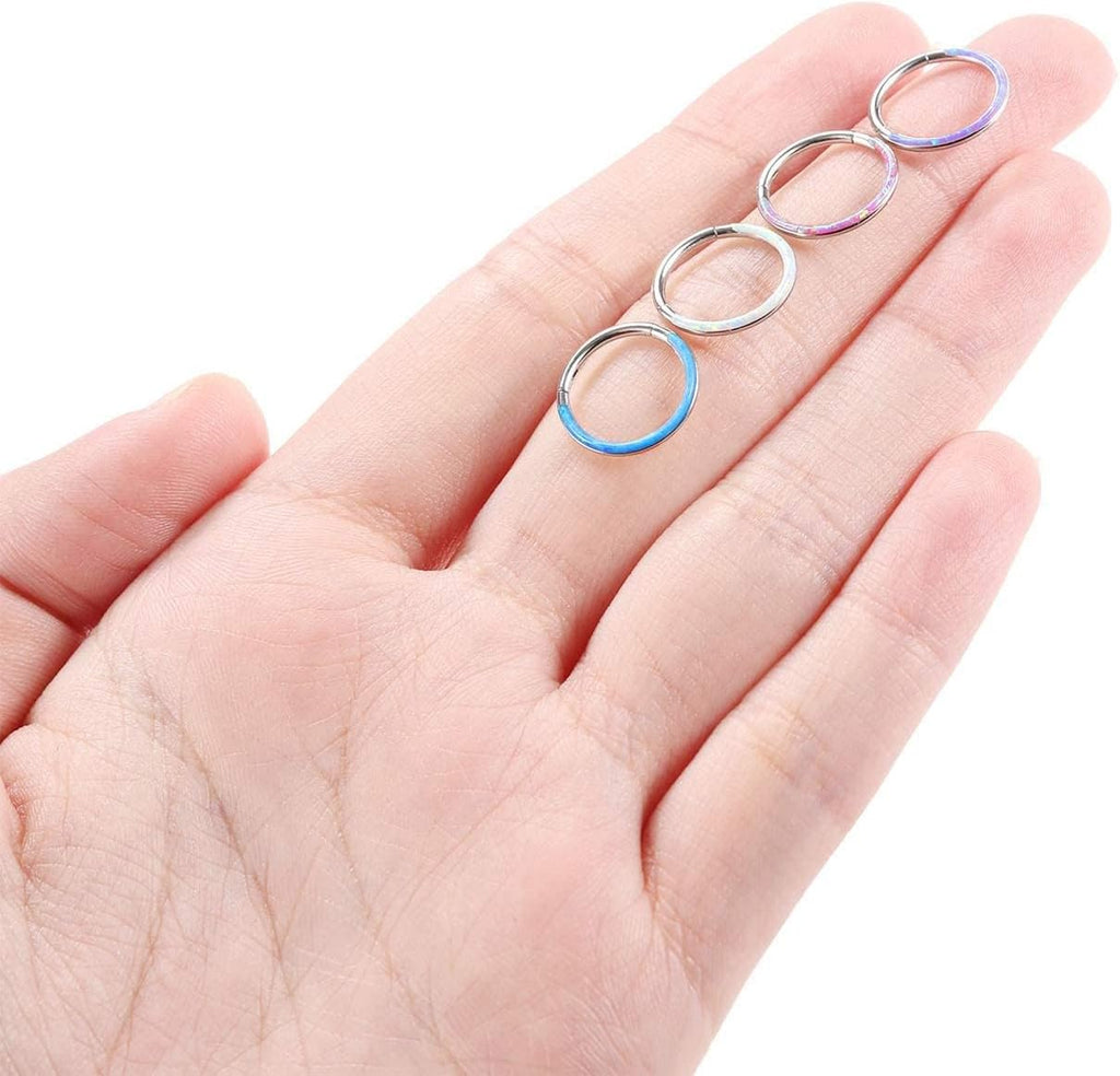 PEAKLINK 16G 18G 316L Stainless Steel CZ/OPAL Septum Piercing Septum Clicker Ring Hinged Nose Ring Daith Earrings Conch Piercing Jewelry Helix Cartilage Tragus Lobe Belly Hoop Earring