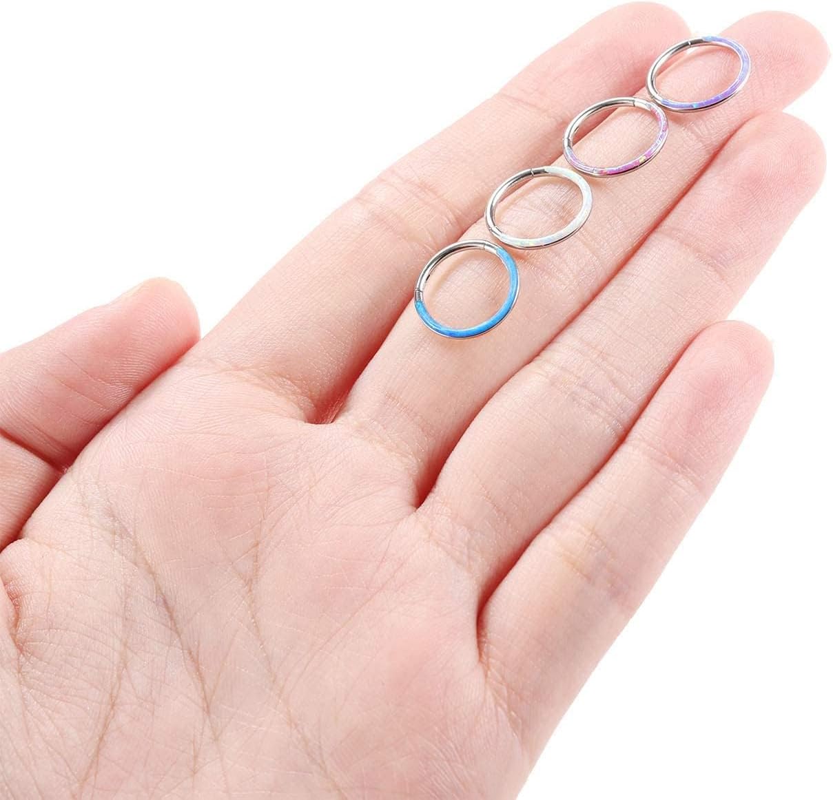 PEAKLINK 16G 18G 316L Stainless Steel CZ/OPAL Septum Piercing Septum Clicker Ring Hinged Nose Ring Daith Earrings Conch Piercing Jewelry Helix Cartilage Tragus Lobe Belly Hoop Earring