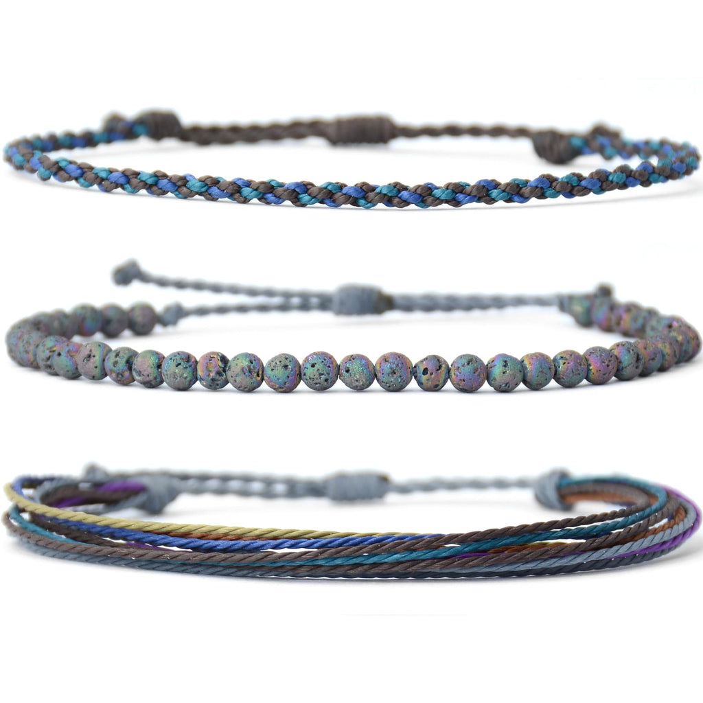 Handmade Natural Stone Beaded Healing Bracelet Gift for Men Adjustable Rope String Bracelet (Lava Rock, Adjustable)