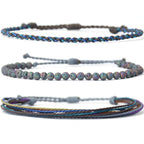 Handmade Natural Stone Beaded Healing Bracelet Gift for Men Adjustable Rope String Bracelet (Lava Rock, Adjustable)