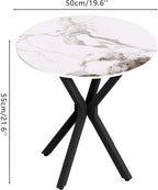 Round Marble Side Table Set of 2, Modern Style End Table with Sintered Stone Top and Black Metal Legs, Small Sofa Coffee Table for Living Room Bedroom (White, 20" x 20 "x 22")