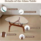 Glass Coffee Tables for Living Room, Triangle Coffee Table with Non-Tip Rubber Wood Base, Morden Tea Table with Tempered Glass Top | Perfect for Homes with Kids/Pets, Office, Apartment (Brown)