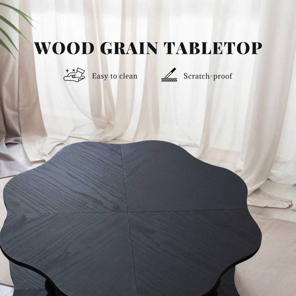 31.5" Coffee Table, 2-Tier Center Table with Storage Shelf for Living Room, Small Space Home Office, Flower Shape, Easy to Assemble