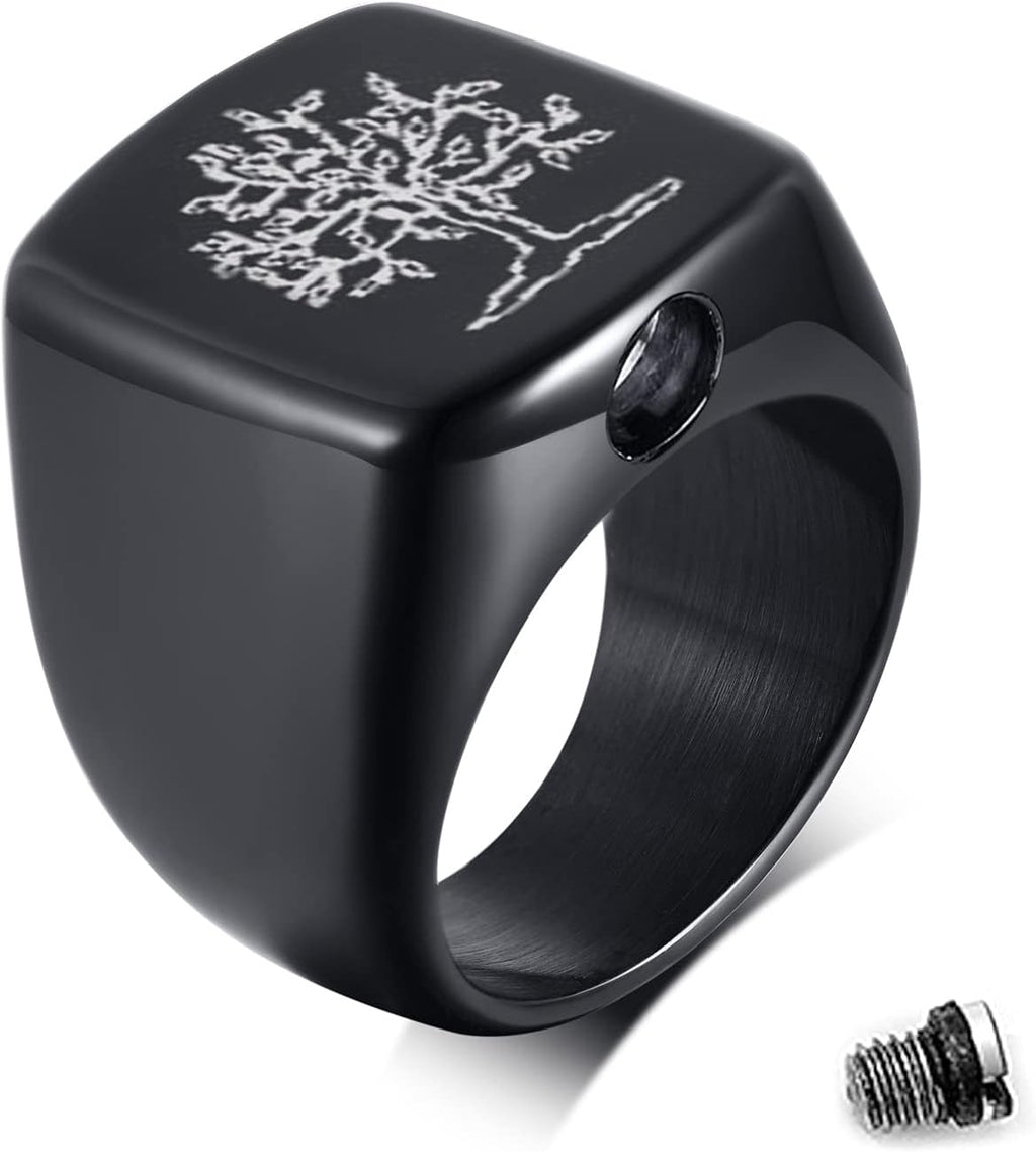 Tree of Life Cremation Urn Men Rings,Hold Loved Ones Ashes for Funeral Keepsake,Memorial Jewelry,with Tool (7)