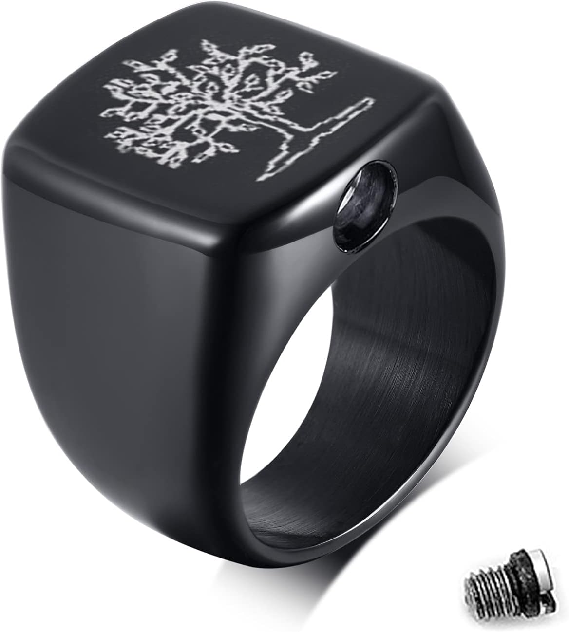 Tree of Life Cremation Urn Men Rings,Hold Loved Ones Ashes for Funeral Keepsake,Memorial Jewelry,with Tool (7)