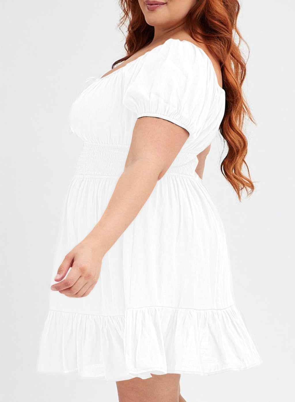 Eytino Women Plus Size Summer Dress Short Sleeve Sweetheart Neck Casual Mini Short Dresses, 2X White