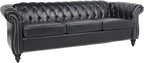 LEVNARY Chesterfield Sofa, Classic Tufted Upholstered Leather Couch, Modern 3 Seater Couch Furniture with Tufted Back for Living Room Office (Black)