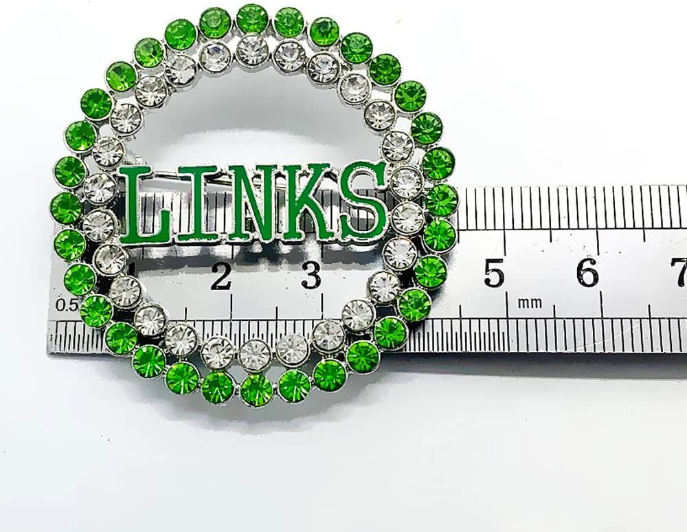 Exquisite green rhinestone inlaid round LINKS letter metal brooch the links incorporated society jewelry pin