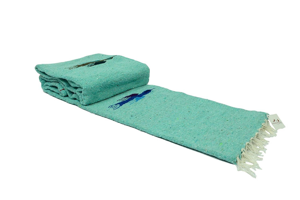 Open Road Goods Mint Green/Teal Thunderbird Heavyweight Yoga Blanket- Made for Yoga! Hand-Made Mexican Blanket (Acrylic Blend, XL)