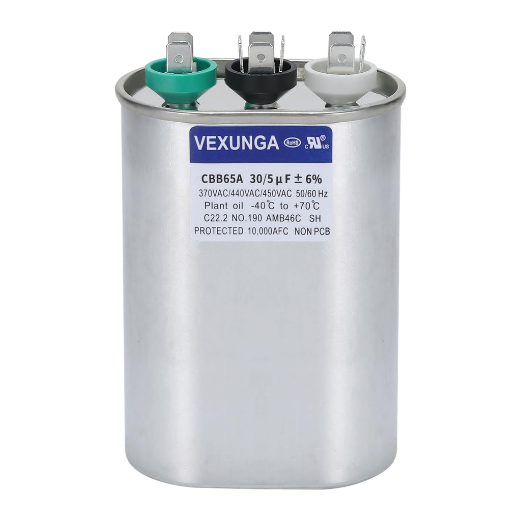 45/5 uF 45+5 MFD 370V or 440V Dual Run Start Round A/C Capacitor 45 5 uF 370 440 Volt VAC CBB65B Air Conditioner Capacitors for AC Unit Fan Motor Start or Heat Pump or Condenser Straight Cool
