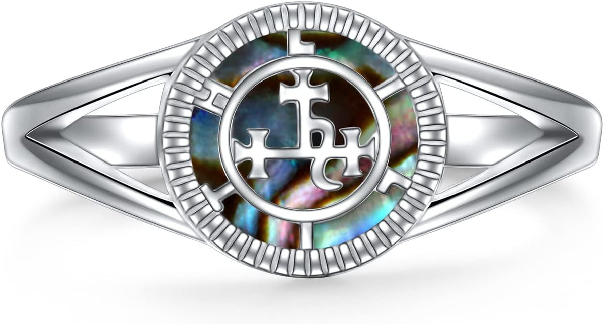DAOCHONG Sigil of Lilith Abalone Shell Statement Ring S925 Sterling Silver Sigil of Lilith Statement Ring Gifts for Women Men