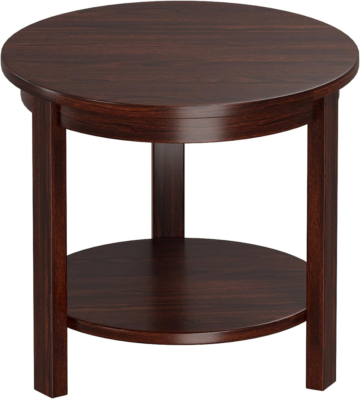 Small Round Wood Coffee Table with Storage Shelf, Living Room Side Table for Couch Sofa, 22 x 20 Inches, 5-Tier Mid Century Modern Wooden End Table for Bedroom, Walnut