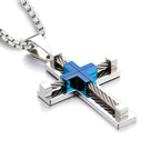 YL Men's Cross Necklace 316L Stainless Steel Large Jesus Christ Pendant Jewelry Rolo Chain for 24''