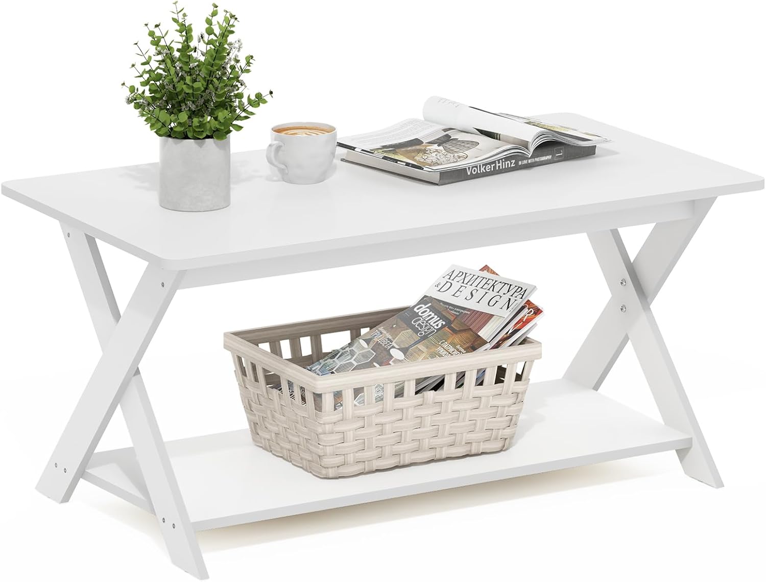 Furinno Modern Simplistic Criss-Crossed Coffee Table, White