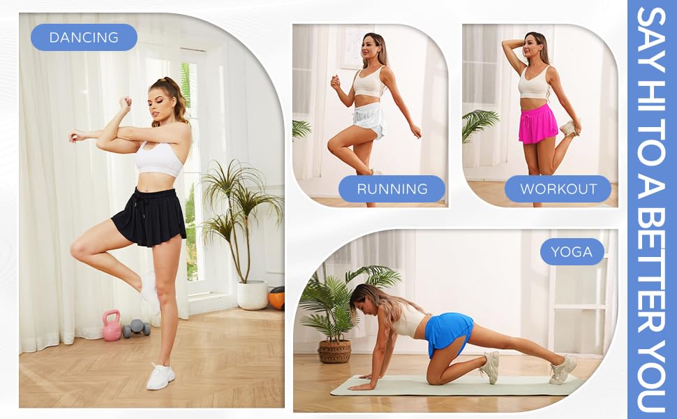 Wsirmet Flowy Shorts til kvinder Butterfly Shorts 2 i 1 atletiske trænings- og cykelshorts med lommer Hvid S