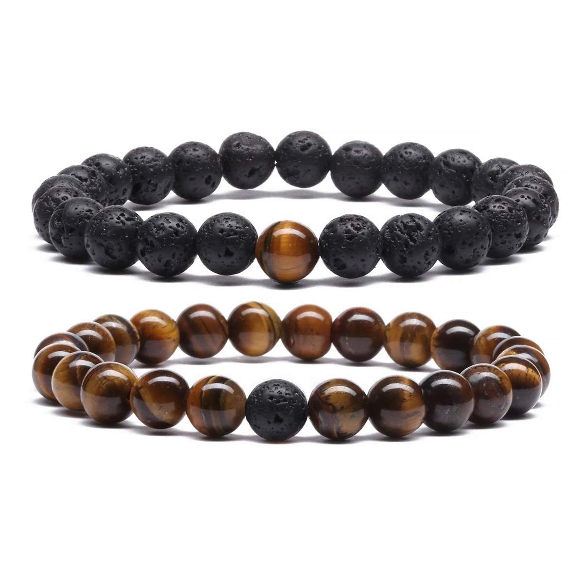 MengPa Mens Beaded Bracelets Couples Matching Bracelet Set Lava Rock Beads for Women Stone Jewelry