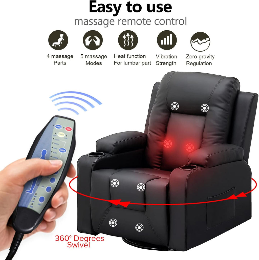 COMHOMA Recline Chair Set，Furniture 2PC Bonded Leather Recliner Set Living Room Set, Sofa, Loveseat（Black,Living Room Set3+2）