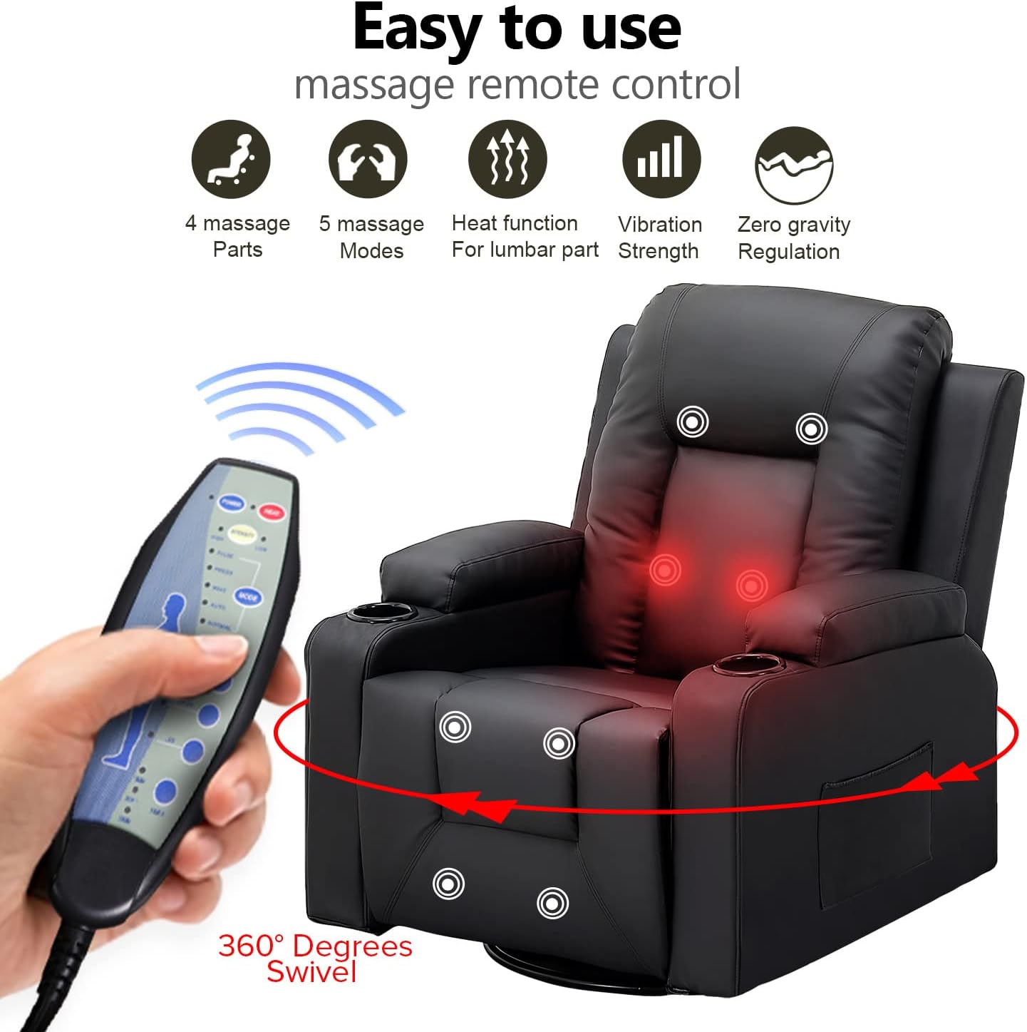 COMHOMA Recline Chair Set，Furniture 2PC Bonded Leather Recliner Set Living Room Set, Sofa, Loveseat（Black,Living Room Set3+2）