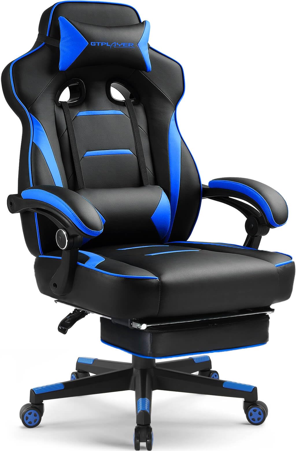 GTPLAYER Gaming Chair with Footrest, Big and Tall Computer Game Chair 350lb Racing Style, Ergonomic High Back Lumbar Support and Recliner, Moon Gray