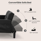 ECOTOUGE Faux Leather Futon Couch, Convertible Sofa Bed with Adjustable Back, Modern Sleeper Sofa for Living Room, Black