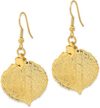 24K Gold-Plated Dipped Aspen Leaf Dangle Earrings (L- 1.82 Inch, W- 1.03 Inch)