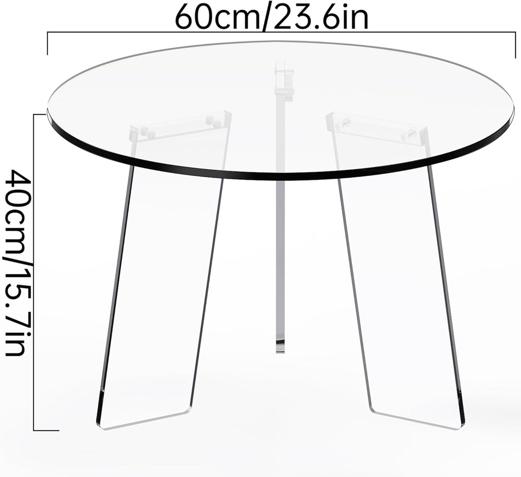 Acrylic Coffee Table Round, Clear Circle Modern Lucite Side Table Legs for Living Room, Bedroom, Office (Clear, 23.6“ × 15.7”)