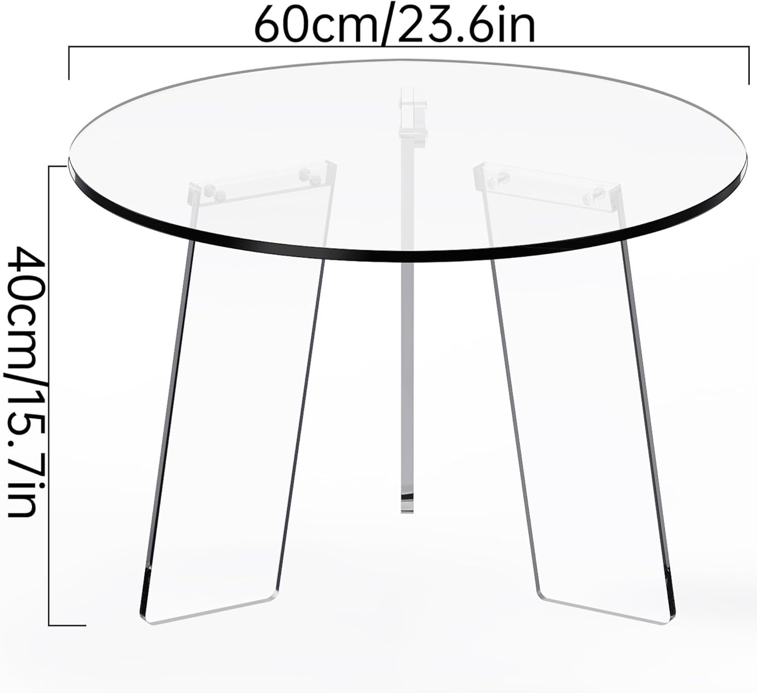 Acrylic Coffee Table Round, Clear Circle Modern Lucite Side Table Legs for Living Room, Bedroom, Office (Clear, 23.6“ × 15.7”)