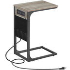 TUTOTAK C Shaped End Table with Charging Station, Side Table for Sofa, Couch Table with Storage Bag, TV Tray with 2 USB Ports and Outlets for Living Room, Bedroom, Brown TB01BB024