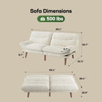 Marsail Futon Sofa Bed, Corduroy Futon Couch with Adjustable Backrest & Armrests, Convertible Small Sleeper Sofa Bed for Small Apartments, Study Room, Office, White