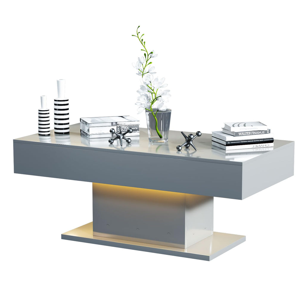 Led Coffee Table for Living Room, Living Room Table Rectangular Center Table, Modern High Glossy Wooden Coffee Tables with 16 Colors LED Lights for Dining Reception Room, White