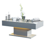 Led Coffee Table for Living Room, Living Room Table Rectangular Center Table, Modern High Glossy Wooden Coffee Tables with 16 Colors LED Lights for Dining Reception Room, White
