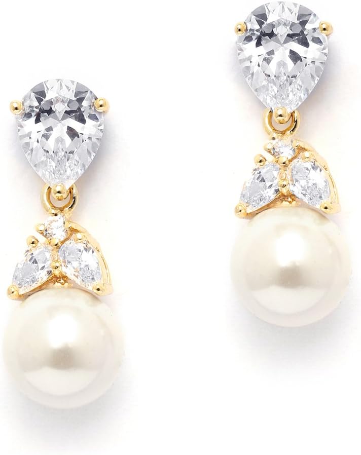 Mariell Clip-On Pearl Drop Bridal Earrings with Cubic Zirconia Crystals and Ivory Pearls For Brides, Bridesmaids, Weddings, Jewelry Gift for Women