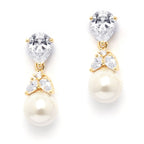 Mariell Clip-On Pearl Drop Bridal Earrings with Cubic Zirconia Crystals and Ivory Pearls For Brides, Bridesmaids, Weddings, Jewelry Gift for Women