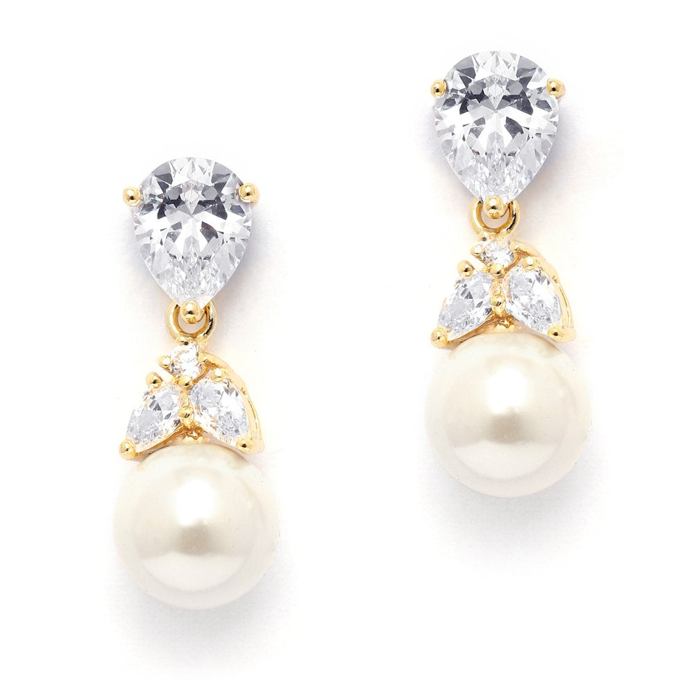 Mariell Clip-On Pearl Drop Bridal Earrings with Cubic Zirconia Crystals and Ivory Pearls For Brides, Bridesmaids, Weddings, Jewelry Gift for Women