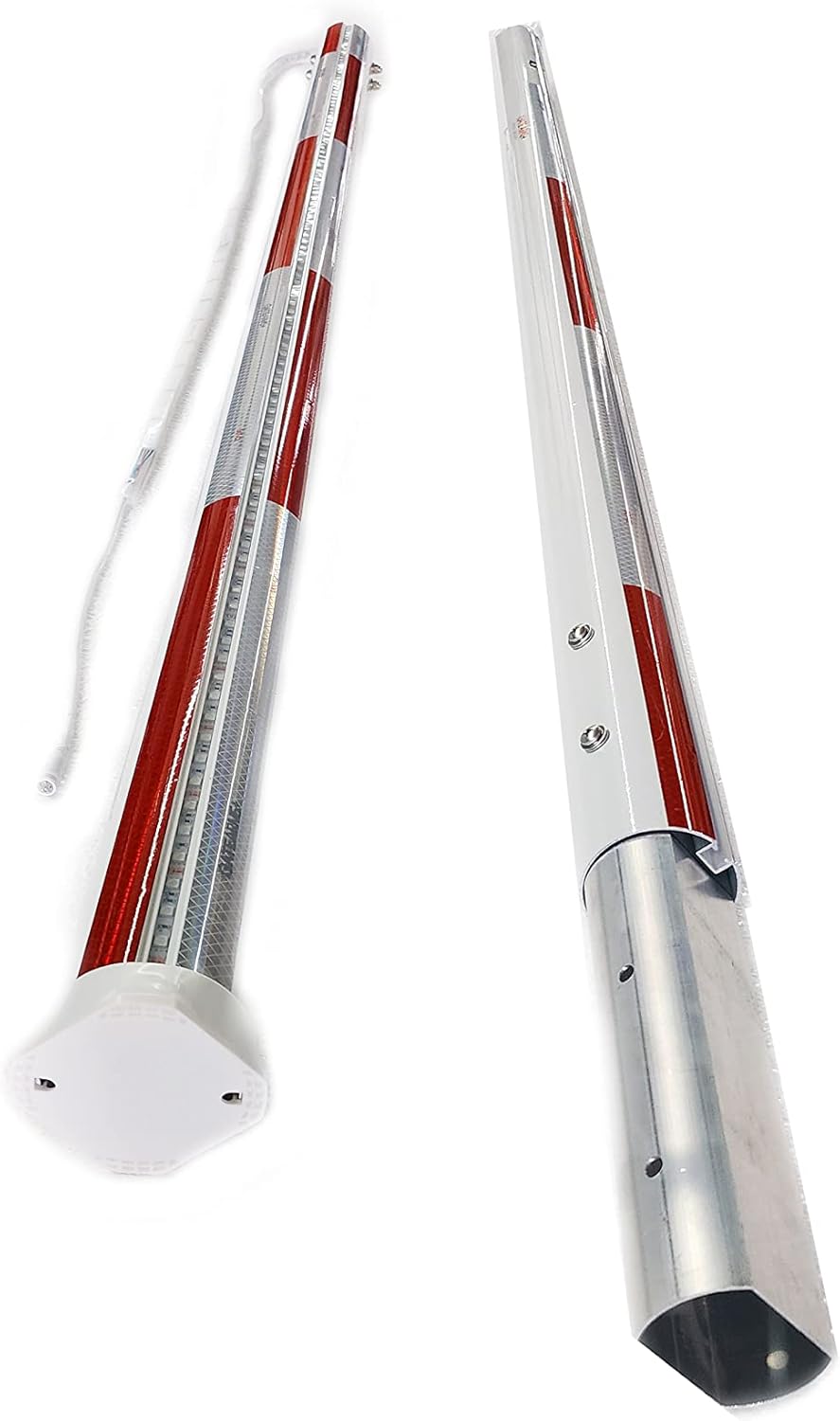 Parking Barrier Arm with LED Complete Kit 12ft 2 pieces X 6 ft Aluminum Round Replacement Arm for Gate Operator (With Red/Silver Stripes) DOT-C2 Reflective Safety Tape