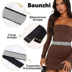 Bounzhi Women Belt Rhinestone Stretch Dresses Belts Elastic Vintage Waist Belt for Women (Silver, L(35"-43")) - Grand Goldman