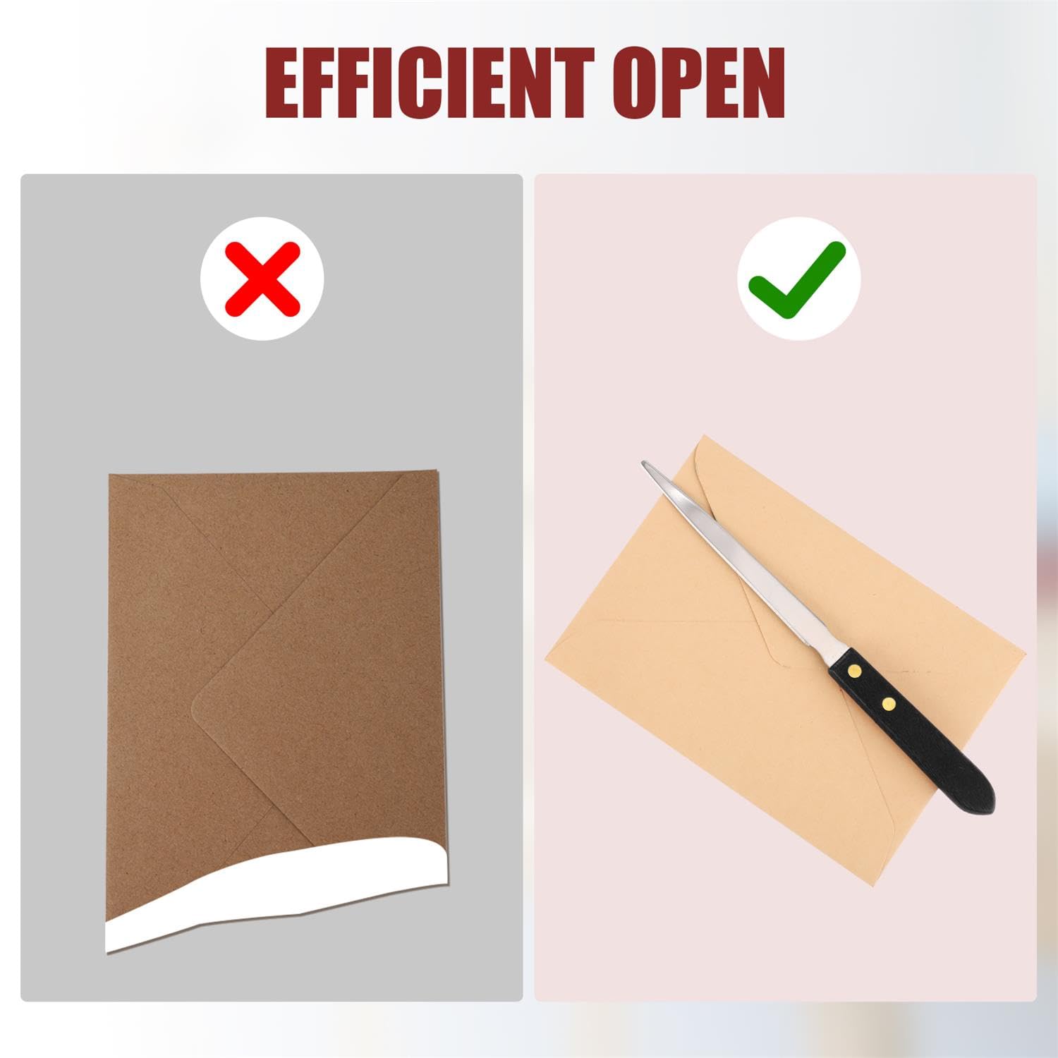 2pcs Letter Openers, Stainless Steel Envelope Openers Metal Mail Opener Tool with Wooden Handle Portable Sharp Envelope Slitter Package Wrapping Paper Cutter Knife for Home Office School Work Uses