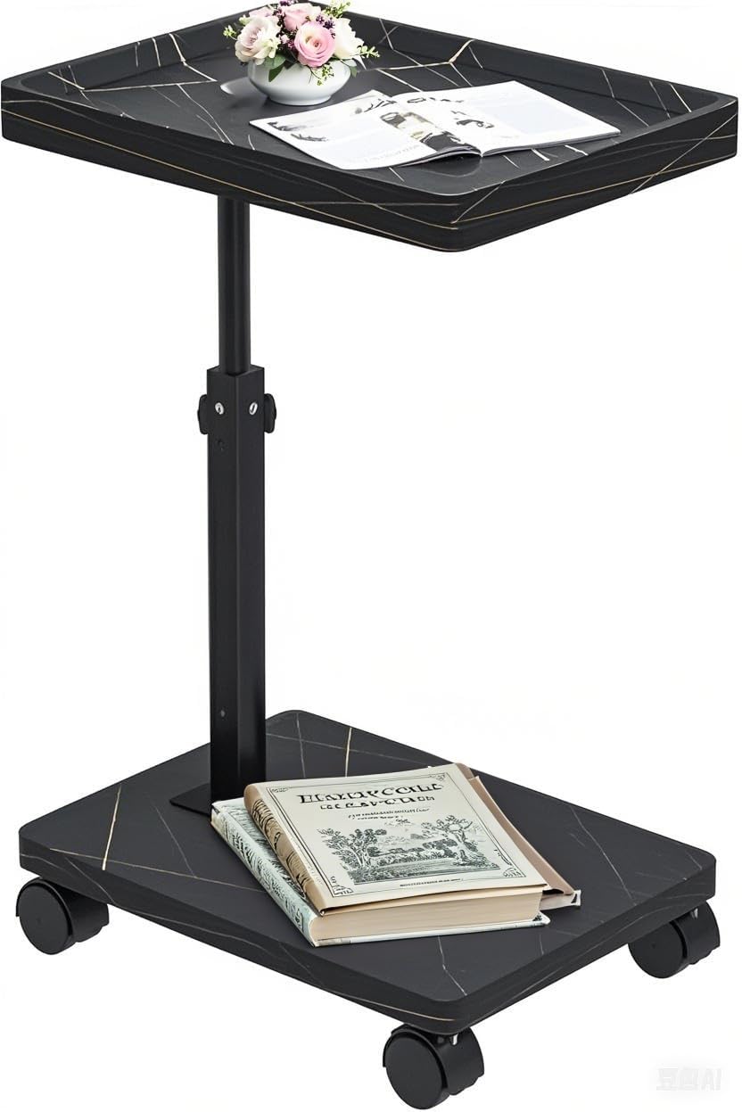 C Table End Table Adjustable Height,C Shaped End for Couch，Snack Tables,360°Swivel TV Tray Sofa Table,Tables That Slide Under,Coffee SideTable for Bed,Chair,Bath-tub (Black Color)