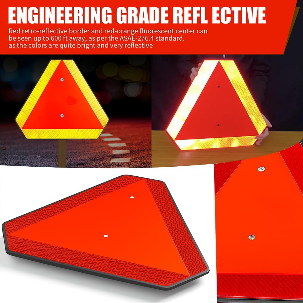 Slow Moving Vehicle Safety Sign,Slow Moving Vehicle Triangle Sign,Plastic 14"x16" Engineering Grade Reflective for Golf Cart (Plastic)