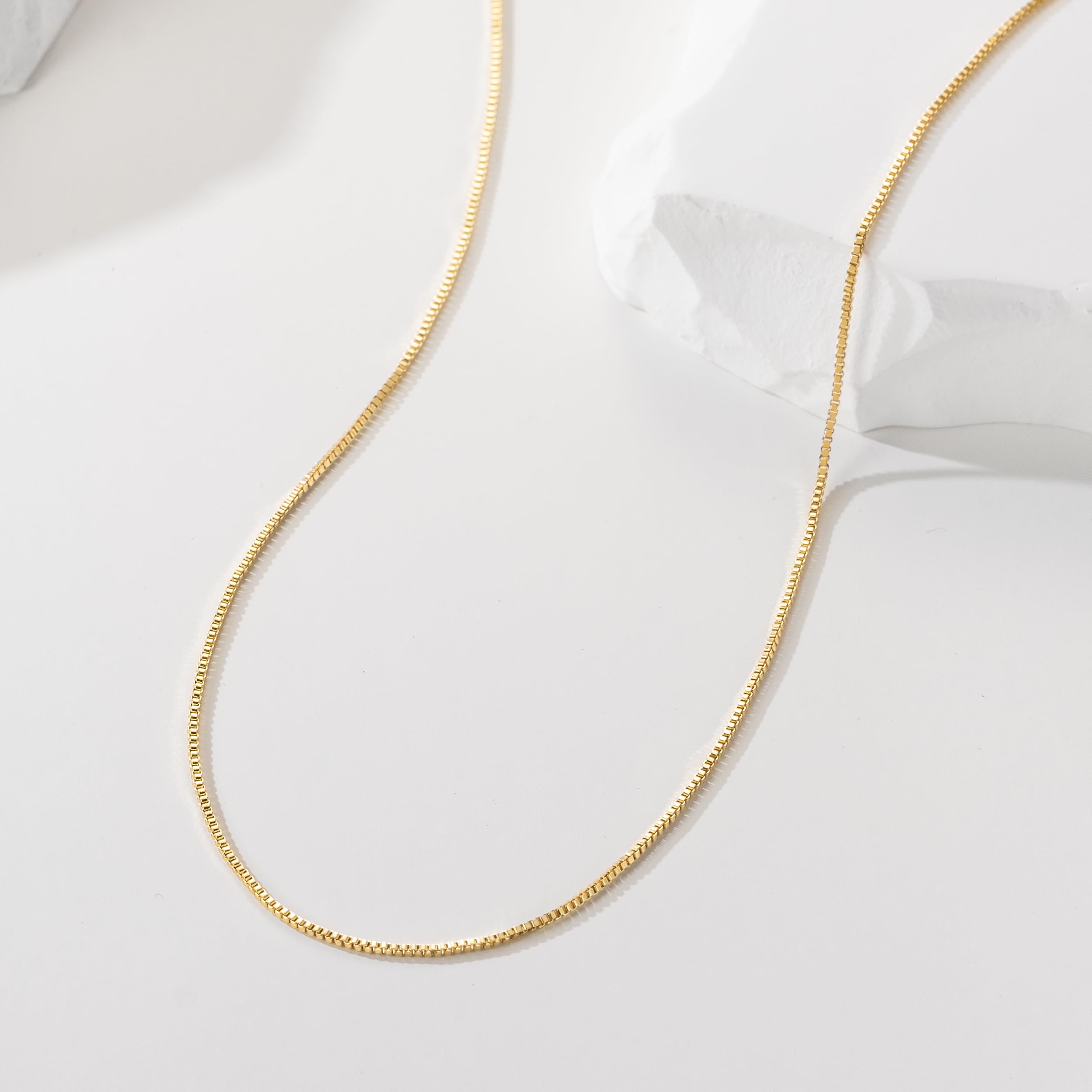 PPRLIFE 14K guldhalskæde til kvinder guld kæde til mænd 1 mm bred tynd boxkæde tynd halskæde til kvinder kæder minimalistisk klassisk hip-hop halskæder ikke misfarvende 16-26in (18in)