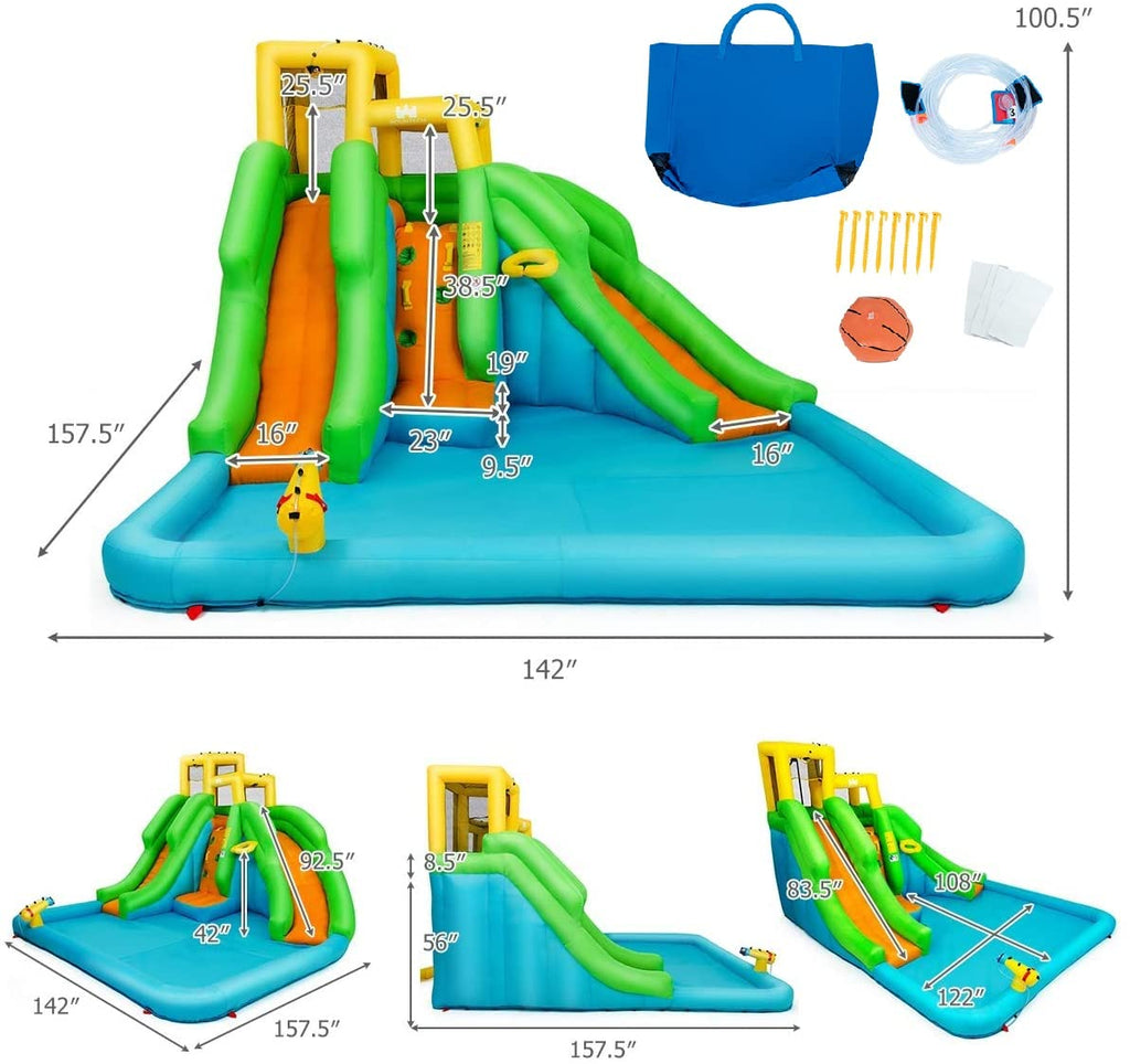 BOUNTECH Inflatable Water Slide, 6 in 1 Giant Water Park for Outdoor with Dual Slides for Racing Fun, Climbing Wall, Blow up Water Slides Inflatables for Kids Backyard Party Gifts (Without Blower)