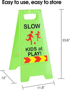 Slow Kids at Play Signs for Street, Double-Sided Text and Graphics with Reflective Tape, Children at Play Safety Sign for Neighborhoods Schools Park Sidewalk Driveway (2-Pack Green)