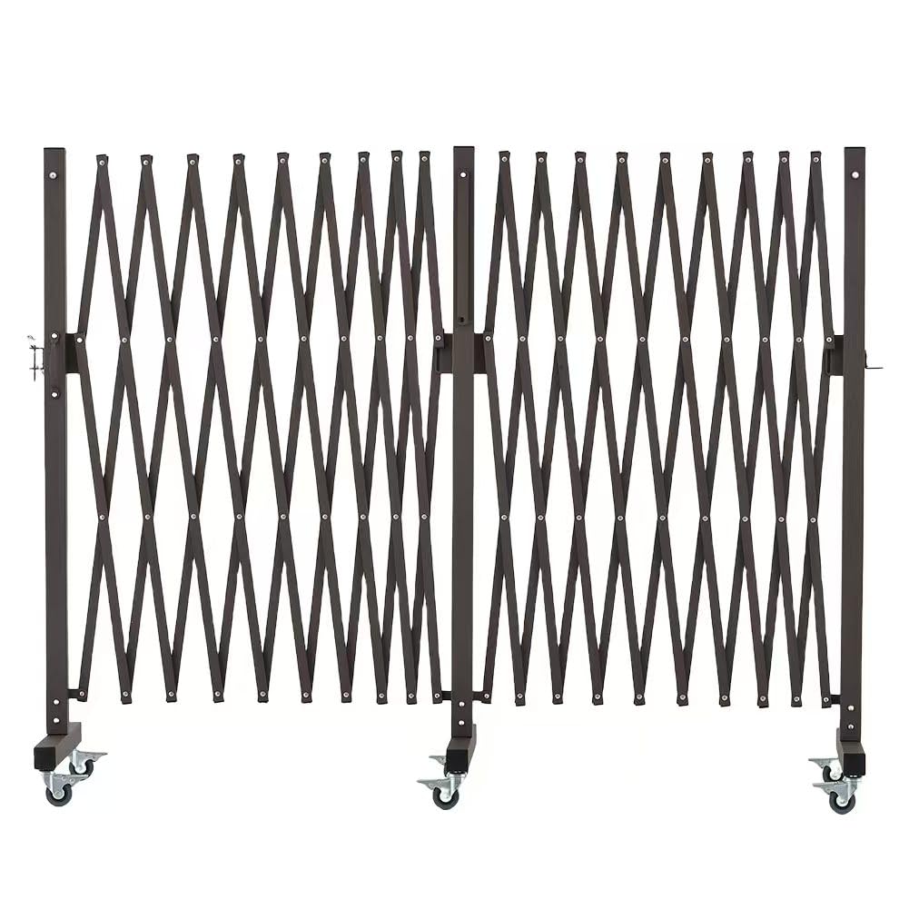 GYMTIME Expandable Barricade, Metal Safety Barrier with Casters, Mobile Folding Security Gate, 11 FT, Adjustable Traffic Temporary Fence for Warehouse Shopping Mall