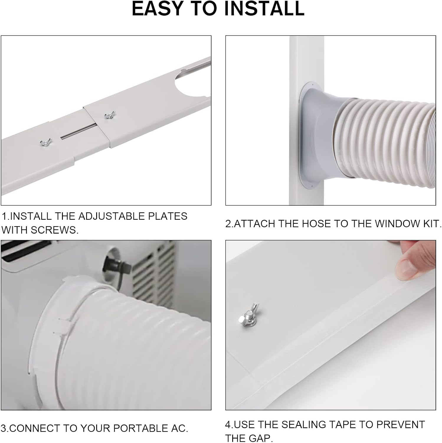 Portable Air Conditioner Window Vent Kit, Adjustable Window Seal with 5.9 Inch Diameter, 59 Inch Length Exhaust Hose for A/C Unit Universal for Sliding Horizontal or Vertical Window