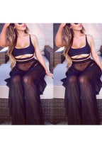 Jumppmile Women's Sexy Ruffle Sheer Mesh Bikini Swimsuit Bathing Wear Cover Up Pants See Through L Black