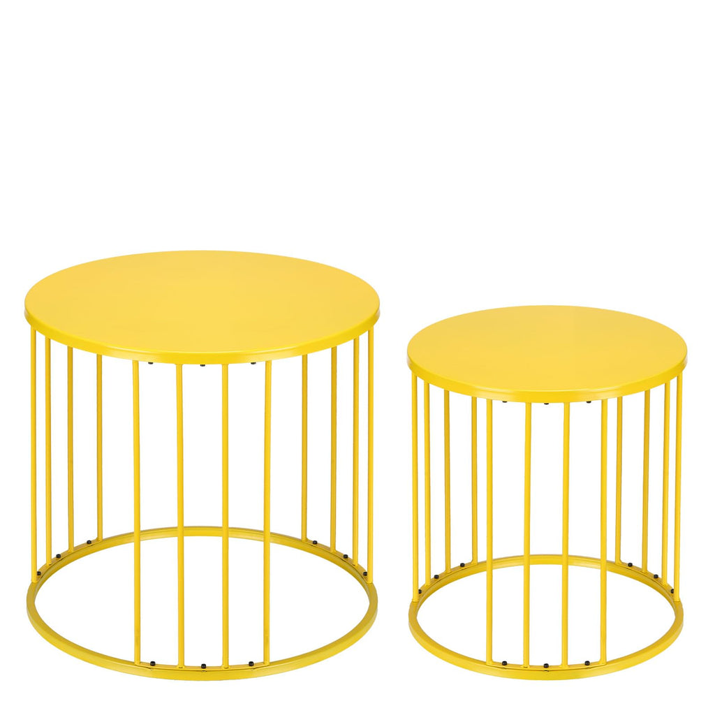 LEWIS&WAYNE Outdoor Side Table Set of 2, Metal Circle Accent End Tables for Balcony Backyard Garden Indoor Living Room, Durable Nesting Coffee Tables, 20”+16” Dia, Orange