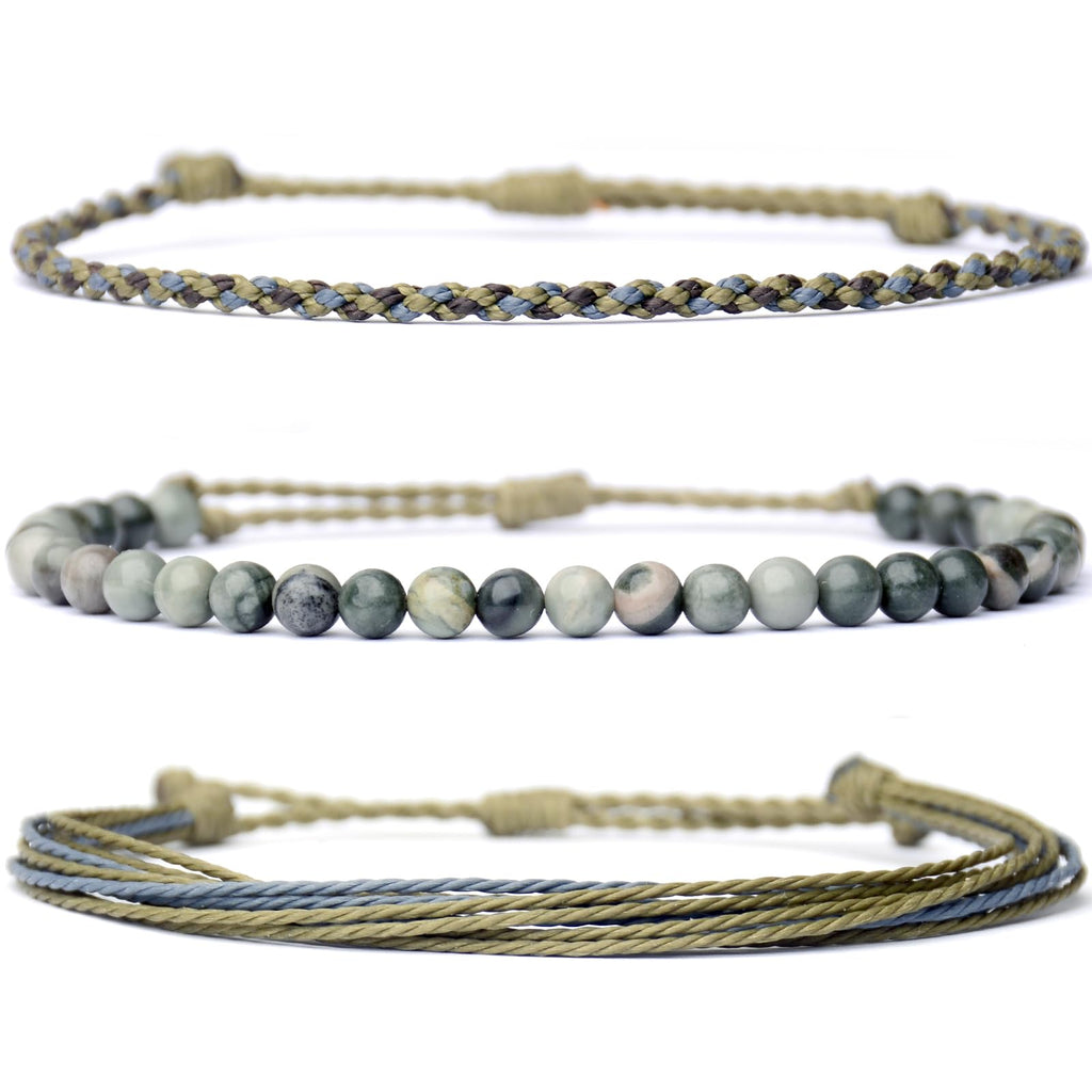 Handmade Natural Stone Beaded Healing Bracelet Gift for Men Adjustable Rope String Bracelet (Lava Rock, Adjustable)