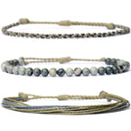 Handmade Natural Stone Beaded Healing Bracelet Gift for Men Adjustable Rope String Bracelet (Lava Rock, Adjustable)