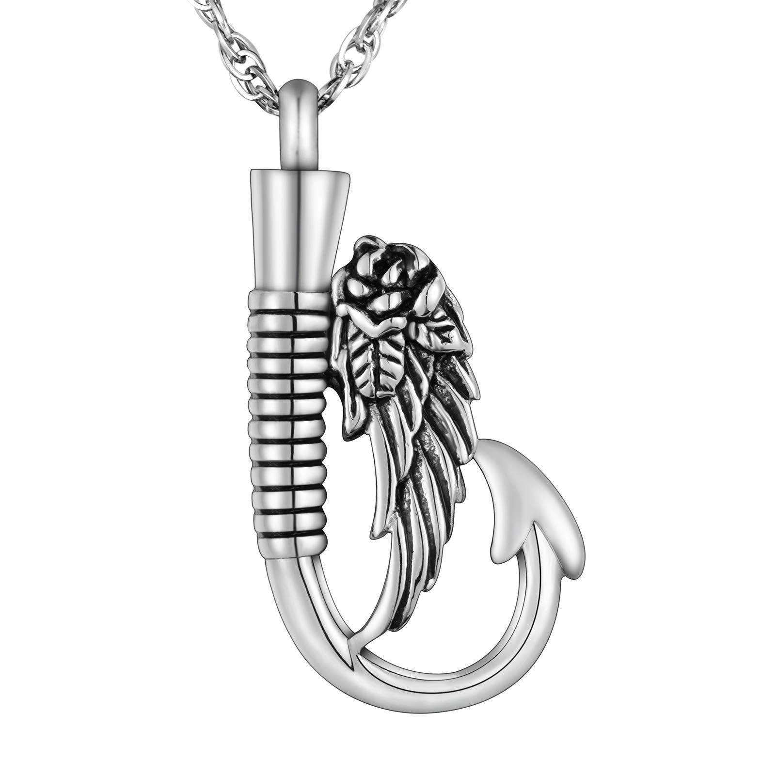 abooxiu Fishing Hook Urn Necklace for Ashes Fish Hook Stainless Steel Cremation Jewelry Memorial Pendant Keepsake for Men